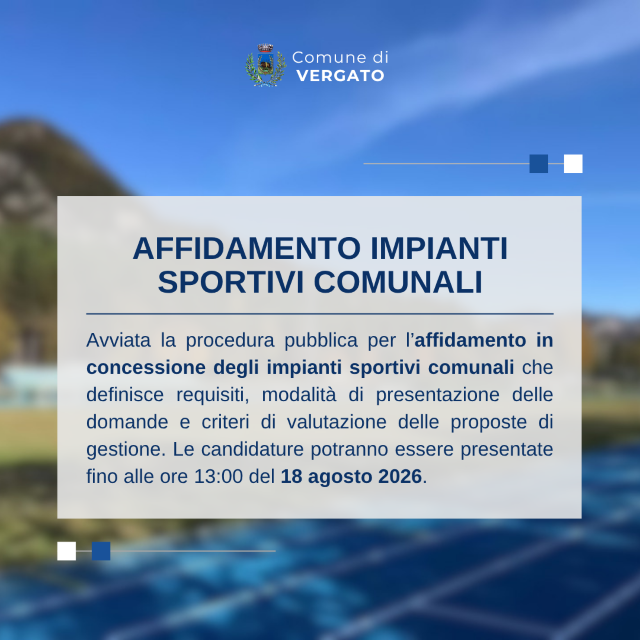 Vergato, parte il bando per la gestione degli impianti sportivi comunali